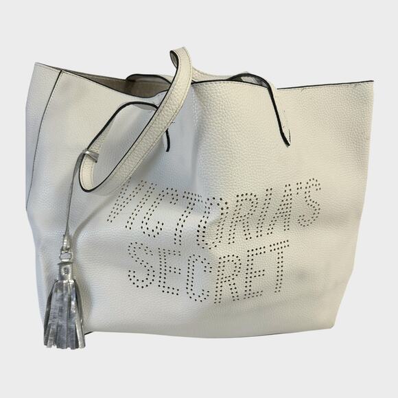 Victoria's Secret Handbags - Victoria's Secret Laser-Cut logo Tote Bag in White Faux Leather